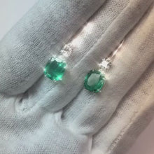 6.80 Ct Green Emerald With Natural Earth Mined Diamond Dangle Earrings 14K White Gold