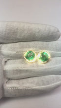Round Green Emerald With Natural Earth Mined Diamond Women Stud Halo Earring White Gold 14K