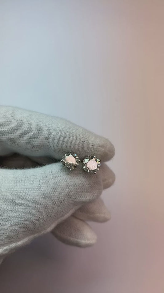 3 Carats Round Cut Natural Earth Mined Diamonds Women Stud Earring White Gold 14K