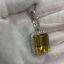 Big Cushion Citrine With Natural Earth Mined Diamonds 26.75 Ct Pendant White Gold 14K