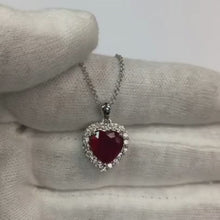 White Gold Heart Cut Red Ruby & Natural Earth Mined Diamond Necklace Pendant 2.70 Carats