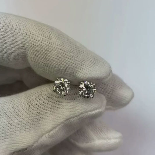 Round Cut Natural Earth Mined Diamond Studs 1.80 Carats White Gold Earrings Women Jewellery