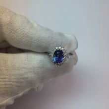 3.5 Ct Oval Shaped Ceylon Sapphire Round Natural Earth Mined Diamond Ring White Gold 14K