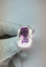 34.50 Ct Cushion Kunzite With Round Natural Earth Mined Diamonds Ring White Gold 14K