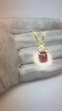 Emerald Cut Red Ruby And Natural Earth Mined Diamond Women Pendant White Gold 9.75 Ct.