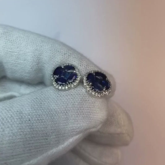 Sri Lanka Sapphire Natural Earth Mined Diamond Cluster Women Gold Earring 4.45 Carats