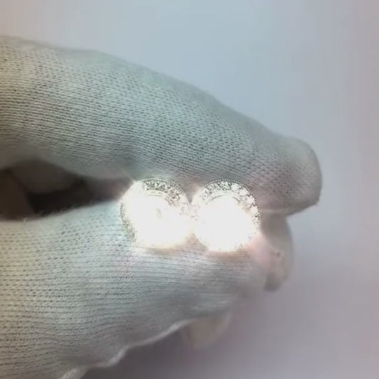 2.72 Carats Round Cut Natural Earth Mined Diamond Halo Lady Stud Earrings Gold White 14K