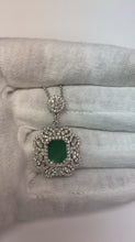 3.85 Carats Green Emerald And Natural Earth Mined Diamonds Pendant Necklace 14K White Gold
