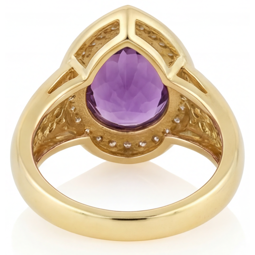 Natural Purple Amethyst Precious Stone Ring 6.50 ct 14K Yellow Gold – top view