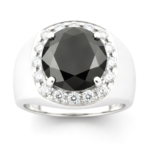 Black Diamond Marriage Ring 6.75 Carat Natural Round Halo 14K White Gold