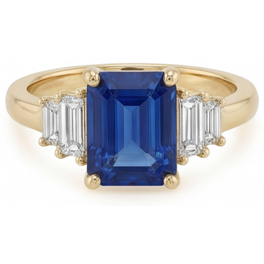 Authentic Royal Blue Sapphire Colored Stone Ring – front view
