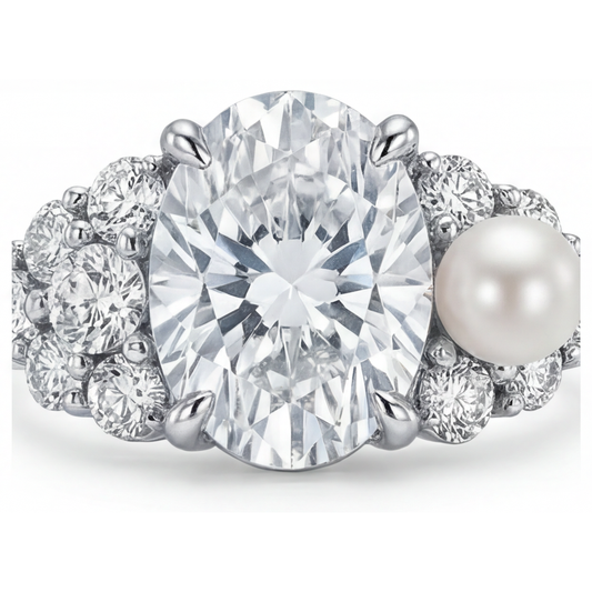 Genuine South Sea Pearl Solitaire with Side Stones – front view