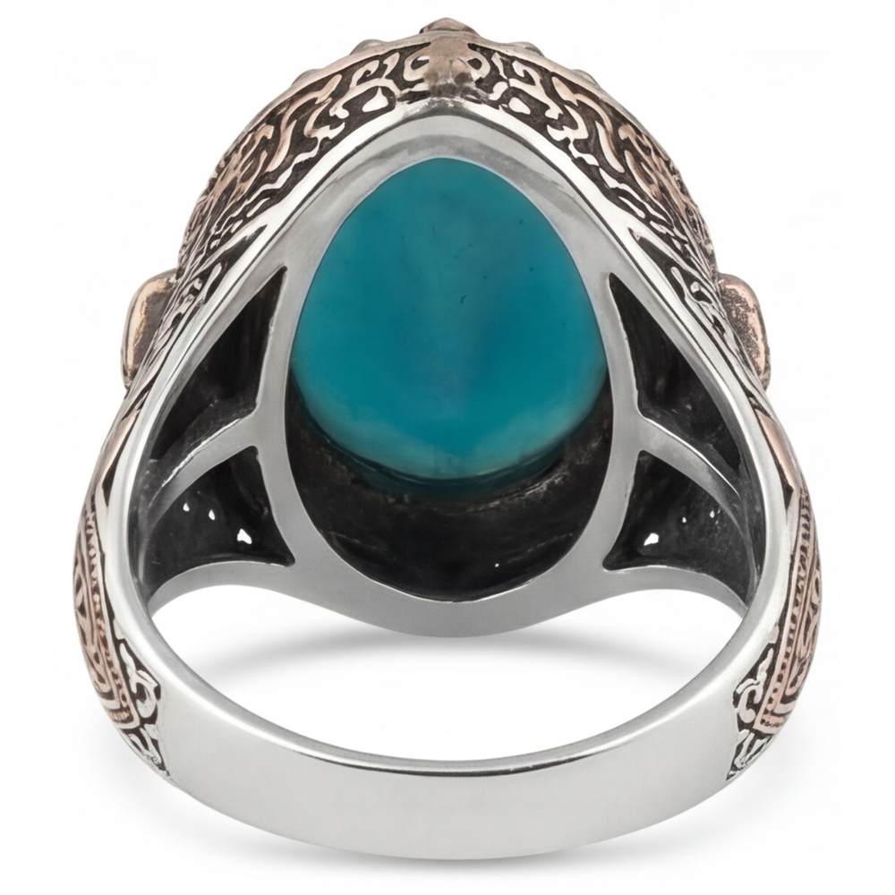 Genuine Turquoise Halo Setting Ring 8.5 ct Two-Tone 14K Gold – top view