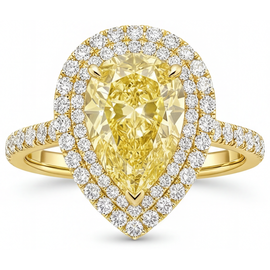 Yellow Canary Diamond Pear Cut Halo Engagement Ring in 14K Yellow Gold – main view