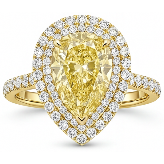 Real Yellow Canary Diamond Halo Engagement Ring 2.50 ct 14K Yellow Gold – front view