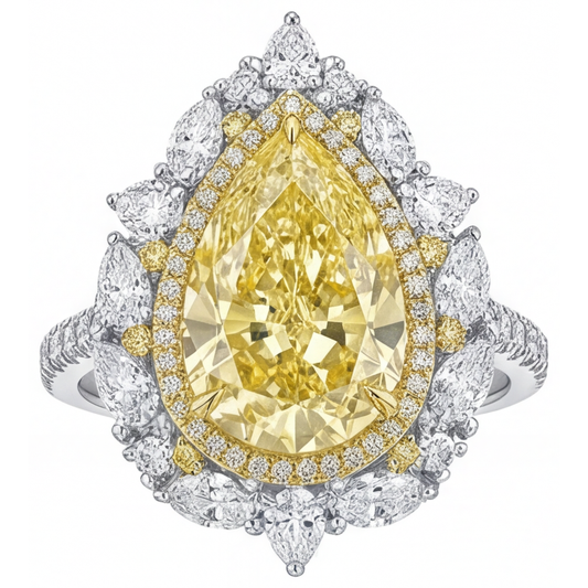Real Yellow Canary Diamond Halo Setting Ring – main view