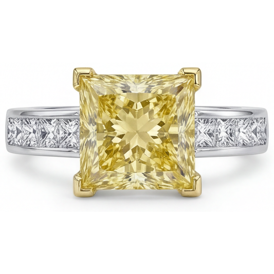 Princess Yellow Canary Diamond ring in 14 Karat Two Tone Gold – front view