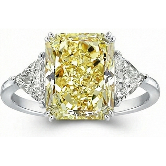 Genuine Yellow Canary Diamond Trilogy Ring 4 ct 14 Karat White Gold – front view