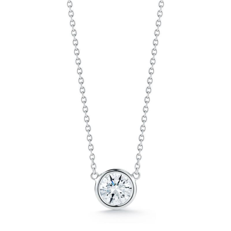 0.75 Carats Round Cut Diamond Pendant Bezel Set 14K White Gold