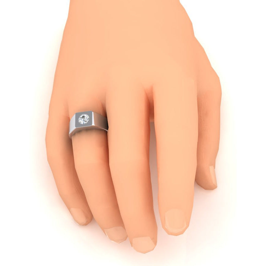 1 Carat F VS1 Diamond Men's Solitaire Ring 14K White Gold