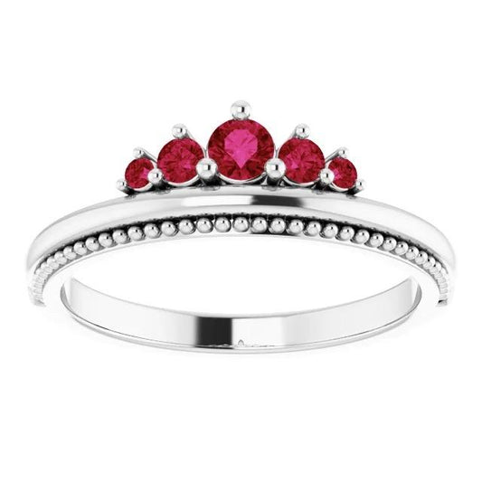 1 Carat Five Stone Ring Ruby White Gold 14K