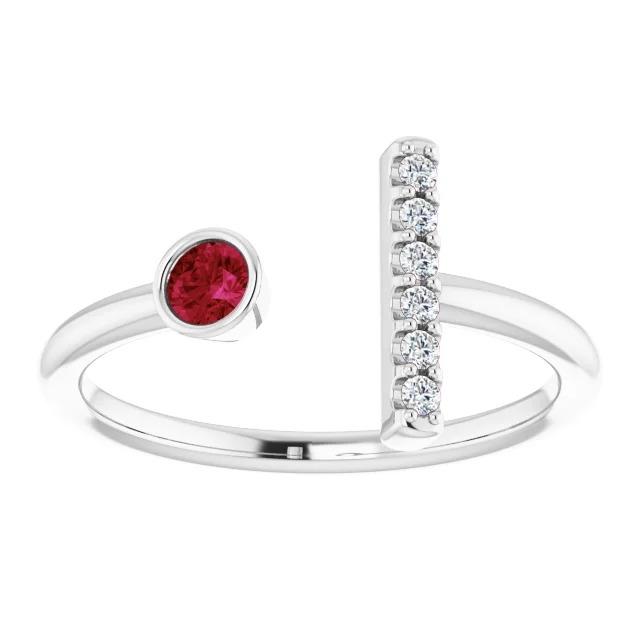 1 Carat Promise Ring Diamond & Ruby Bezel Set White Gold