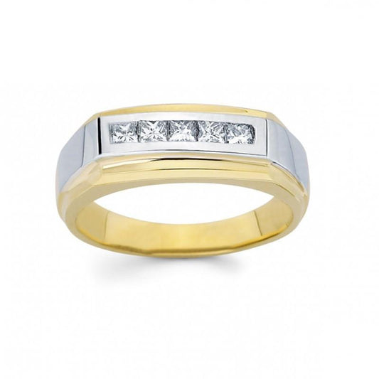 1 Carat Princess Diamond Men Ring Two Tone Gold 14K