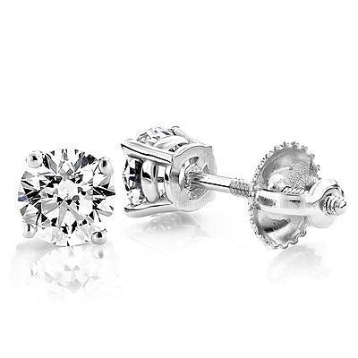 1 Carat Round Diamond Prong Set Lady Stud Earrings