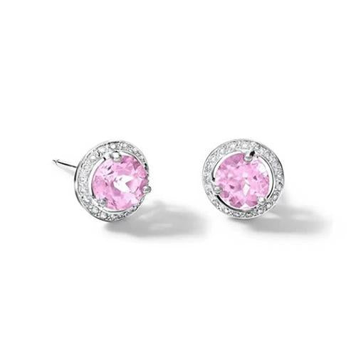 11 Carats Kunzite & Diamond Halo Lady Stud Earrings White Gold 14K
