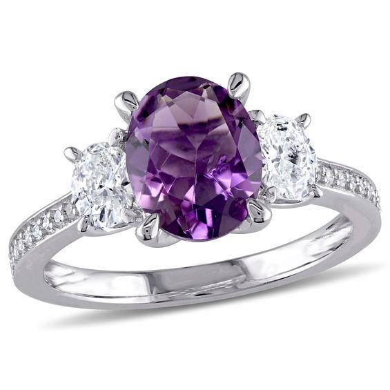 11.50 Carats Prong Amethyst & Diamond Ring Gemstone White Gold 14K
