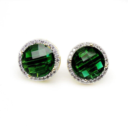 11.56 Ct Halo Green Tourmaline Diamond Stud Earring 14K Yellow Gold