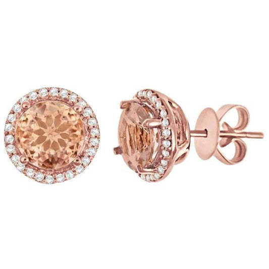 12.02 Carats Morganite With Diamonds Stud Earrings Rose Gold 14K