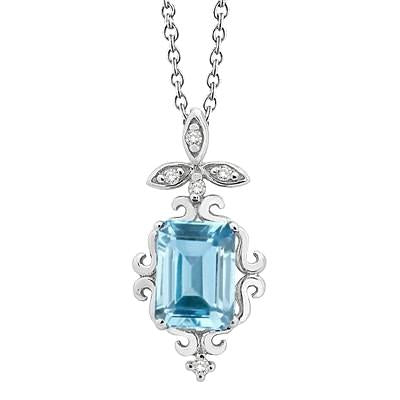 12.25 Ct Emerald Cut Aquamarine With Diamonds Pendant 14K Gold
