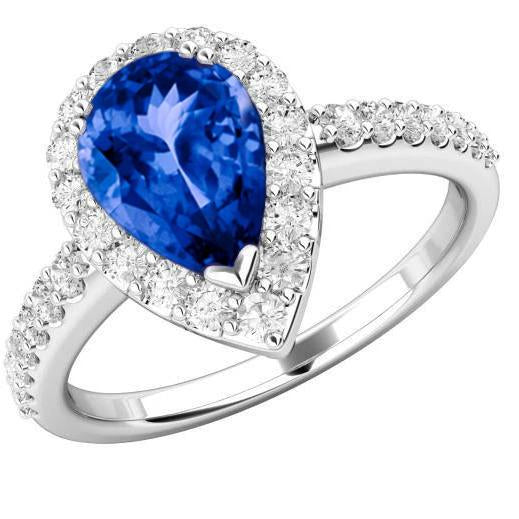 12.25 Ct. Pear Tanzanite With Round Diamonds Wedding Ring WG 14K