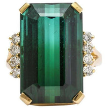 13 Ct Green Tourmaline And Diamond Ring 14K Yellow Gold