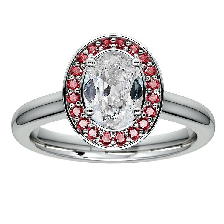 14K Gold Halo Round Sapphire & Oval Old Miner Diamond Ring 6.25 Carats