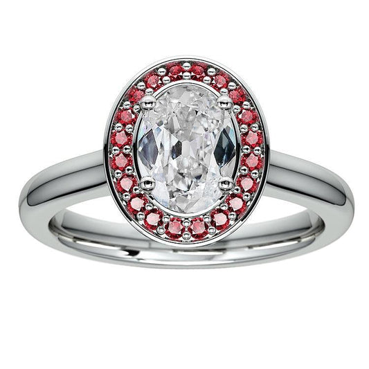 14K Gold Halo Round Sapphire & Oval Old Miner Diamond Ring 6.25 Carats