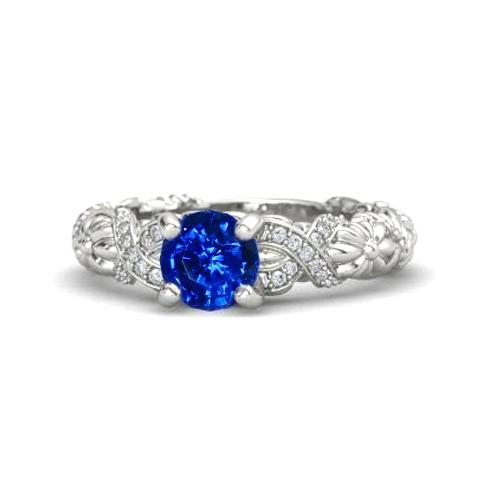 14K White Gold 1.90 Ct Round Cut Ceylon Sapphire Diamonds Ring New