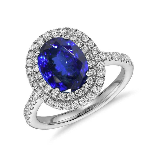 14K White Gold 7.25 Carats Tanzanite With Diamonds Ring