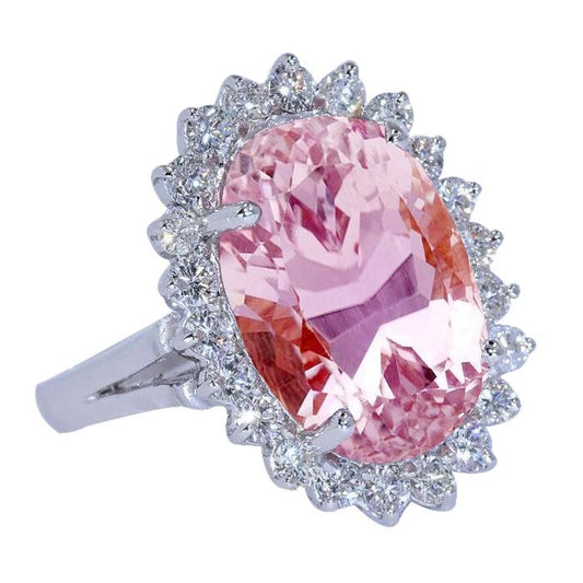 14K White Gold Pink Kunzite Diamond Wedding Ring 25.05 Ct. Gemstone