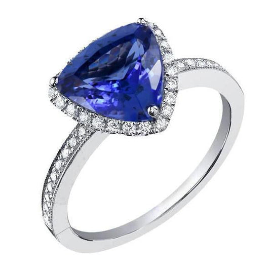 14K White Gold Trillion Tanzanite & Diamonds 3.50 Ct Anniversary Ring