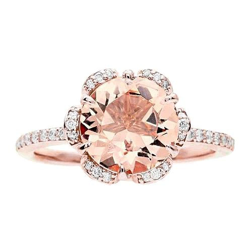 15.25 Carats Round Cut Morganite And Diamonds Ring Gold Rose 14K