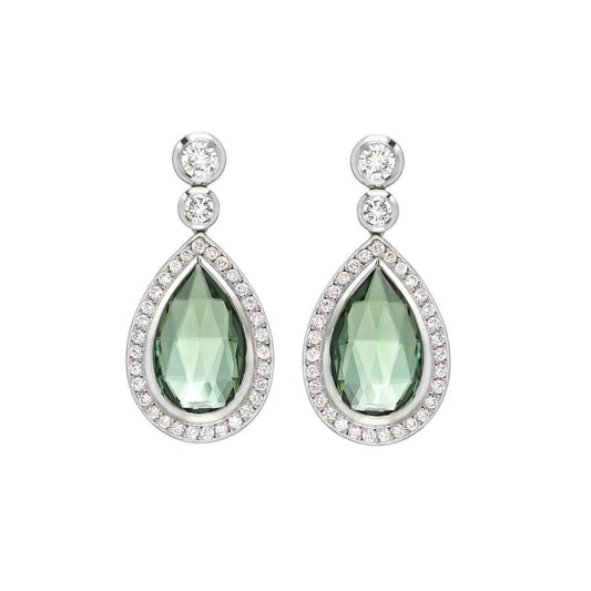 15.66 Ct Green Tourmaline Diamond Drop Dangle Earring