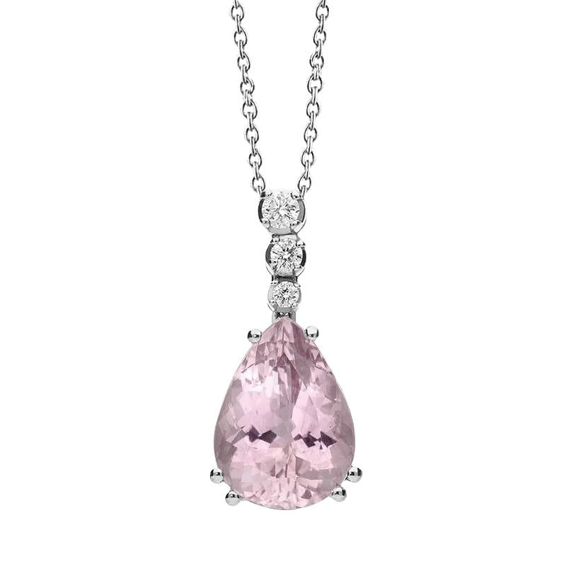 16.50 Ct Pear Cut Kunzite With Diamond Necklace Pendant White Gold