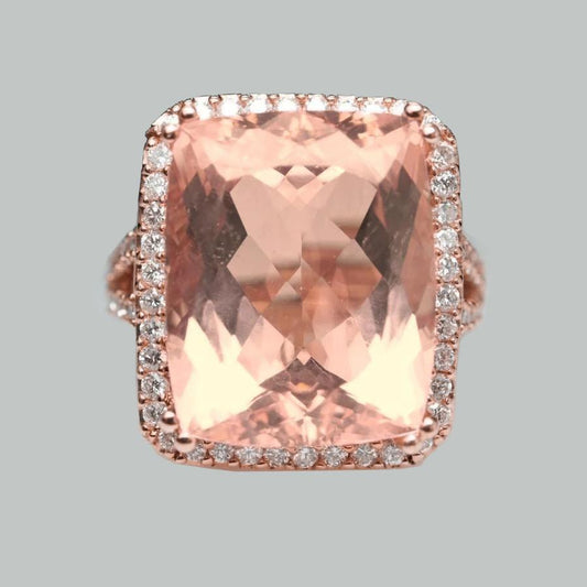 17 Ct Morganite And Diamonds Anniversary Ring Gold Rose 14K