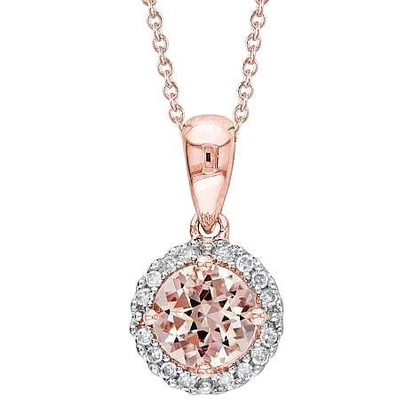 17.25 Ct Round Cut Morganite With Diamonds Pendant Rose Gold 14K