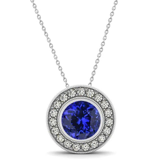 natural round tanzanite 17.50ct pendant front view