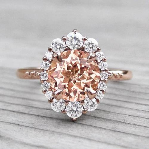 17.75 Ct Morganite And Diamonds Ring 14K Gold Rose