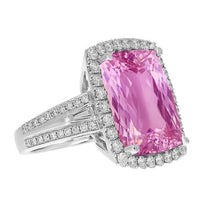 19.40 Carats Cushion Cut Kunzite Round Diamonds Ring White Gold