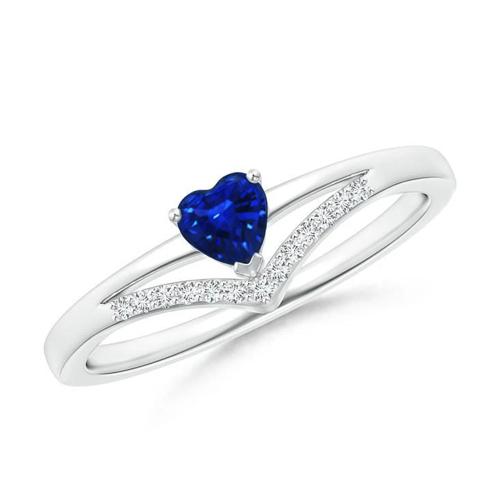 1.5 Ct Heart And Round Cut Ceylon Sapphire & Diamond Ring Gold